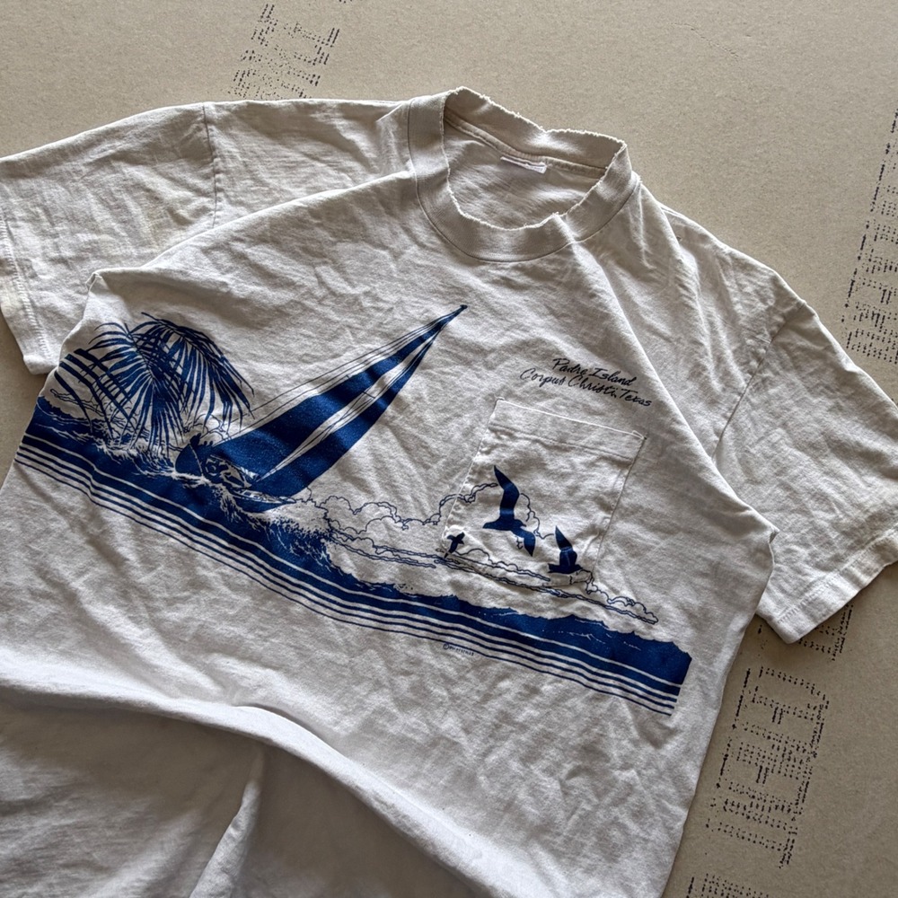 Vintage 80s Stedman Padre Island Sailboat Pocket T-shirt